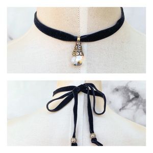 Velvet Tibetan Silver Crystal Choker Necklace